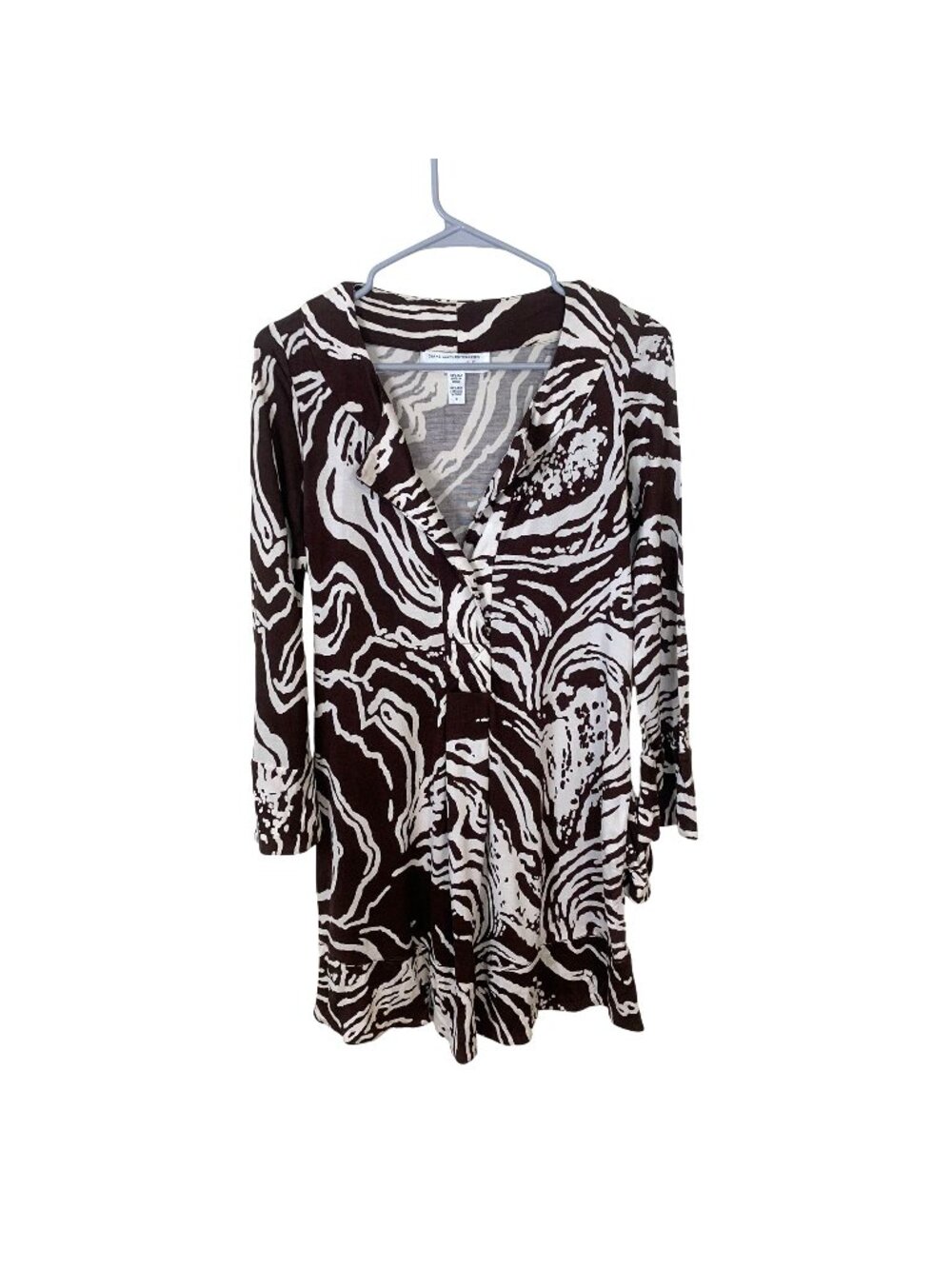 Diane Von Furstenberg Womens Tunic Dress Vtg 100% Silk Brown White Abstract XS